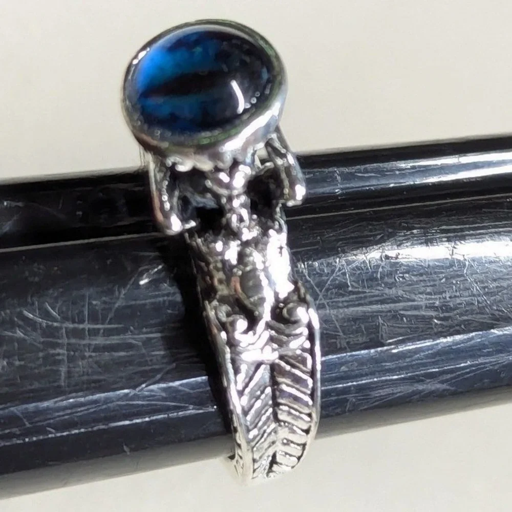 New Dragon Eye Statement‎ Ring Size 8 Blue Silver Tone Gothic Fantasy Mythical
